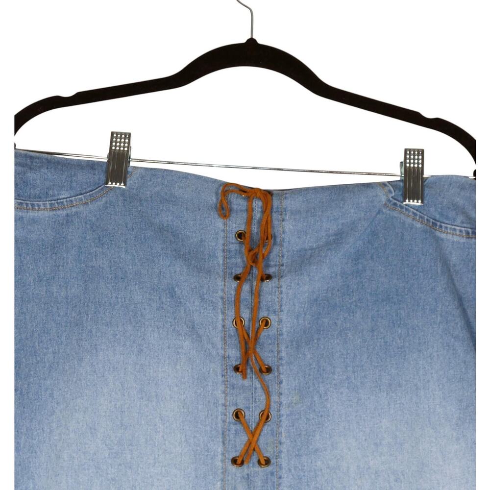 Vintage Jean Shout Skirt Womens M Blue Denim Lace Up Maxi Front Slit Boho Hippie - Picture 3 of 12